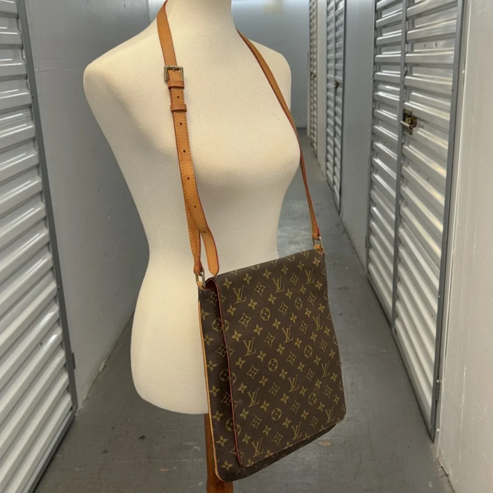 Louis Vuitton Brown Monogram Messenger Bag with Tan Strap